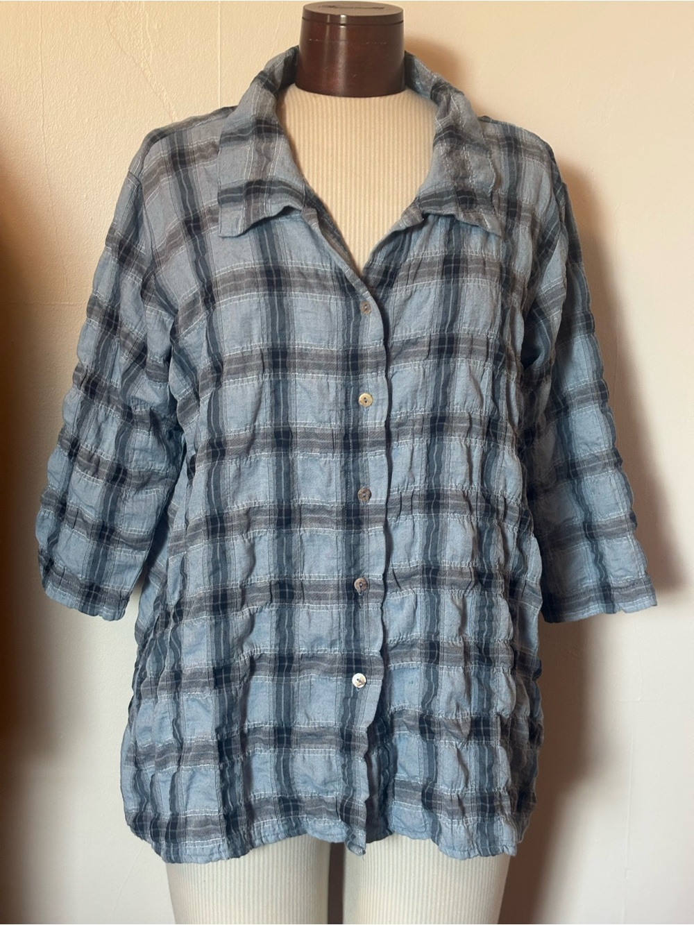 Cut Loose Blue Plaid Crinkle Blouse Top M
